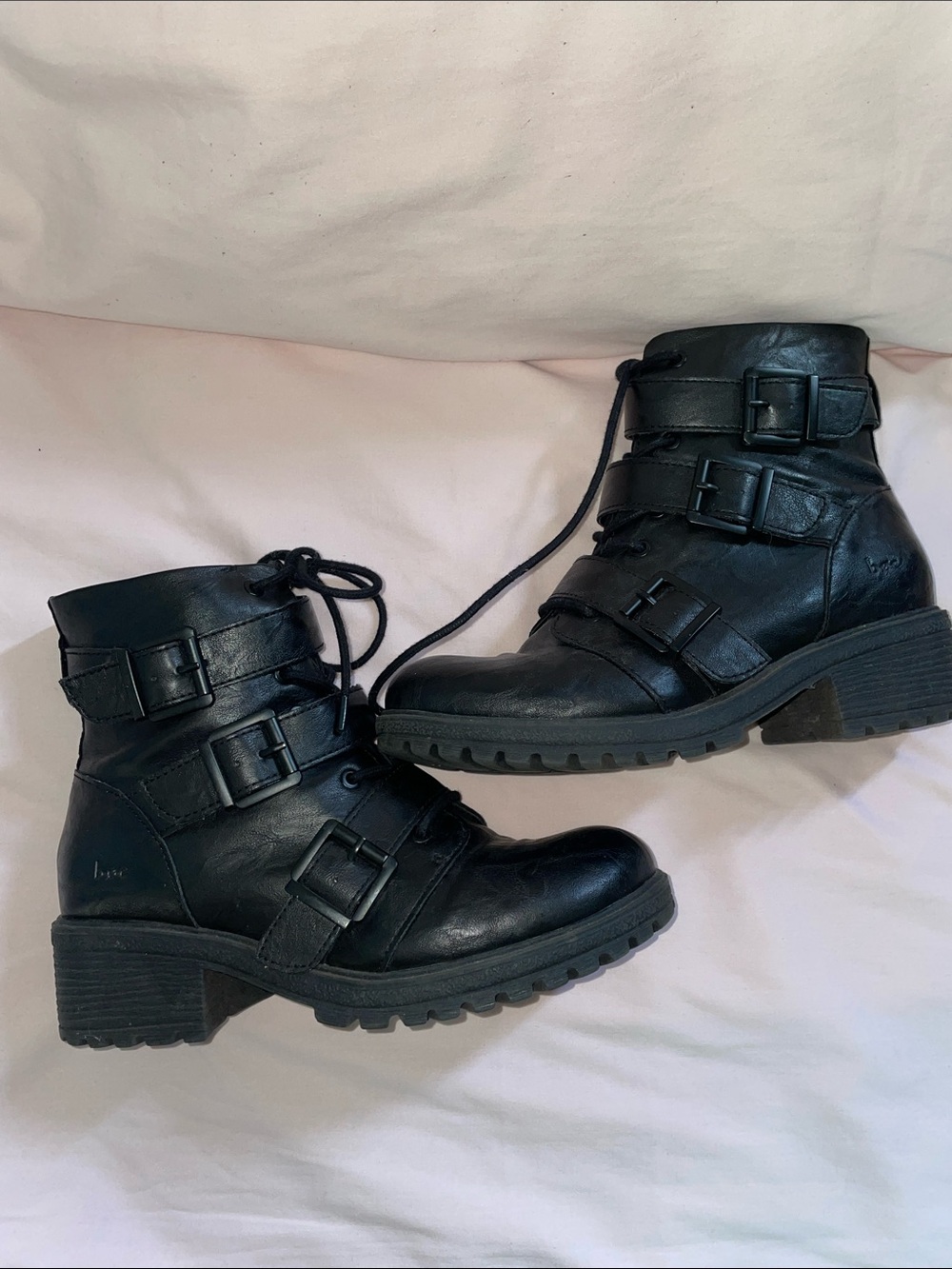 boc Black Buckle & Lace-Up Leather Combat Boots • Sz 8 - Picture 2 of 6